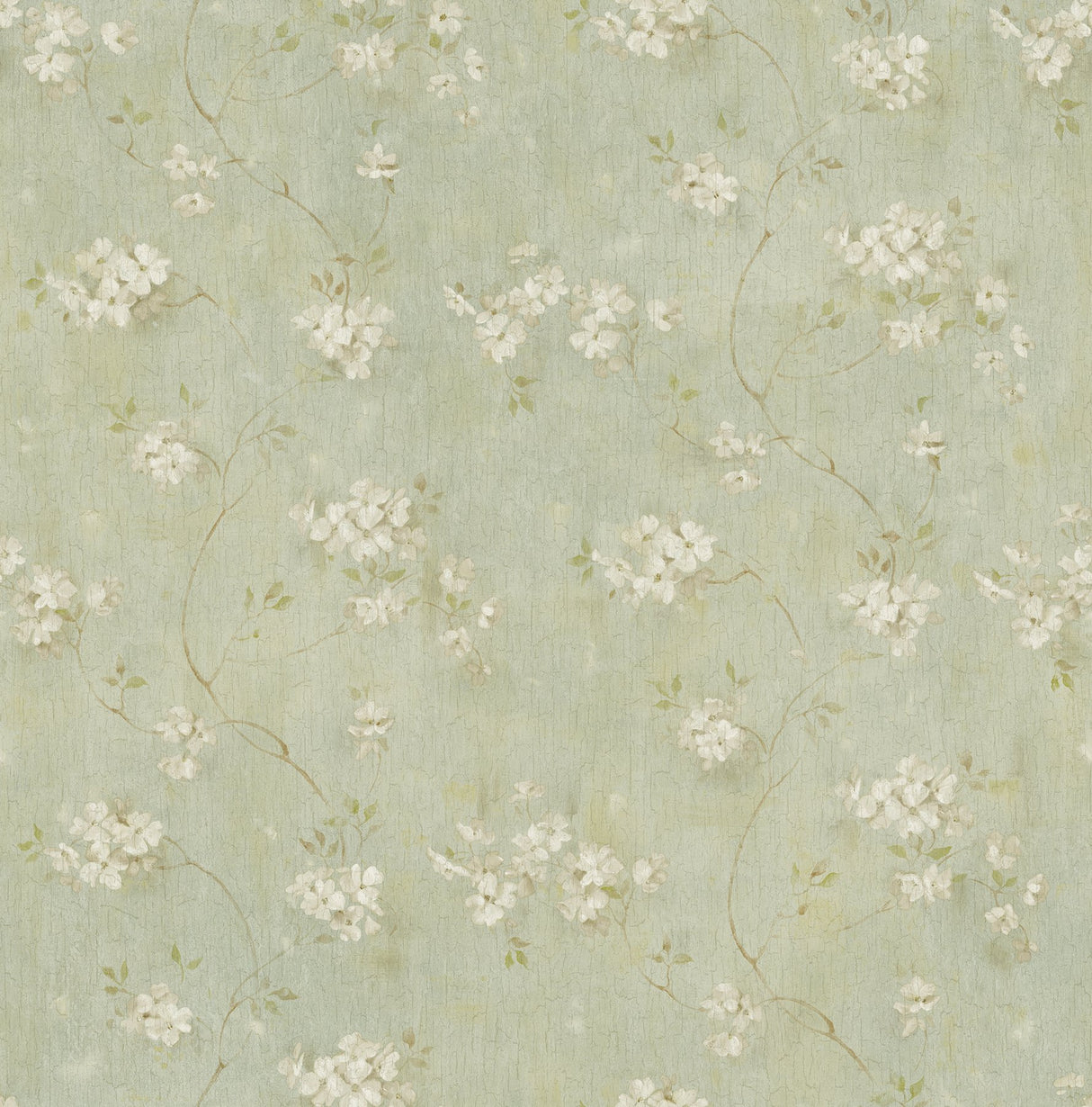 Braham Aqua Floral Trail Wallpaper with Country Botanical Trails Motif - Chesapeake 3123-44107