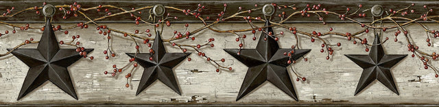Ennis Black Rustic Barn Star Border Wallpaper with Country Stars Motif - Chesapeake 3123-44601