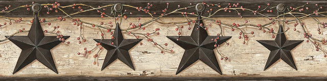 Ennis Charcoal Rustic Barn Star Border Wallpaper with Country Stars Graphic Pattern - Chesapeake 3123-44602