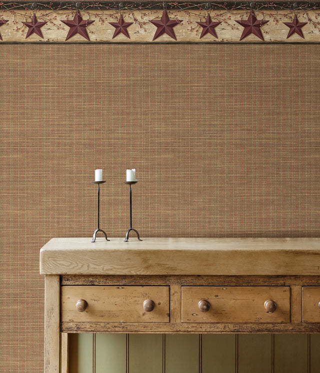 Ennis Maroon Rustic Barn Star Wallpaper Border with Country Stars Motif - Chesapeake 3123-44603
