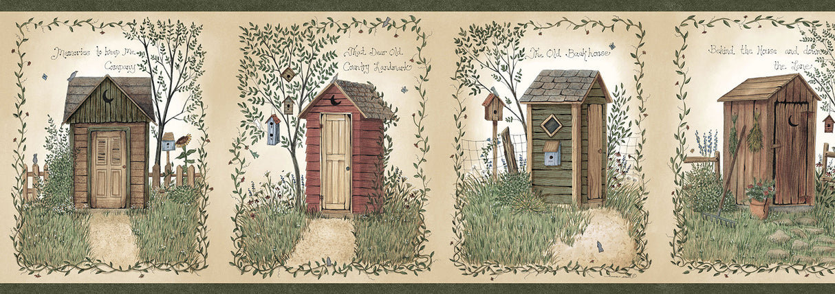 Fisher Sage Outhouse Wallpaper Border by Chesapeake - RJ50321