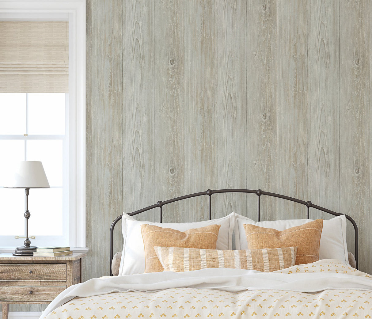 Mapleton Seafoam Wood Wallpaper with Rustic Faux Wood Plank Pattern - Chesapeake 3123-64227