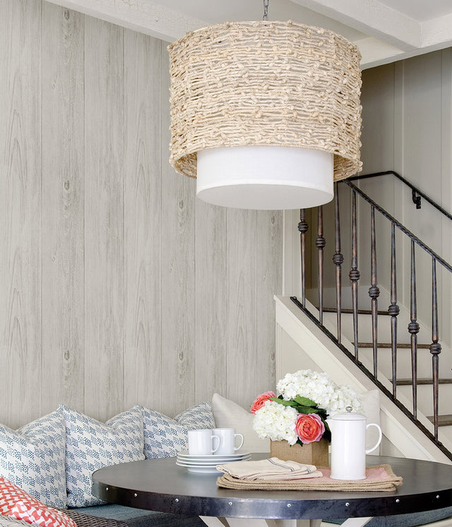 Mapleton Off White Wood Wallpaper with Farmhouse Faux Wood Plank Pattern - Chesapeake 3123-64228