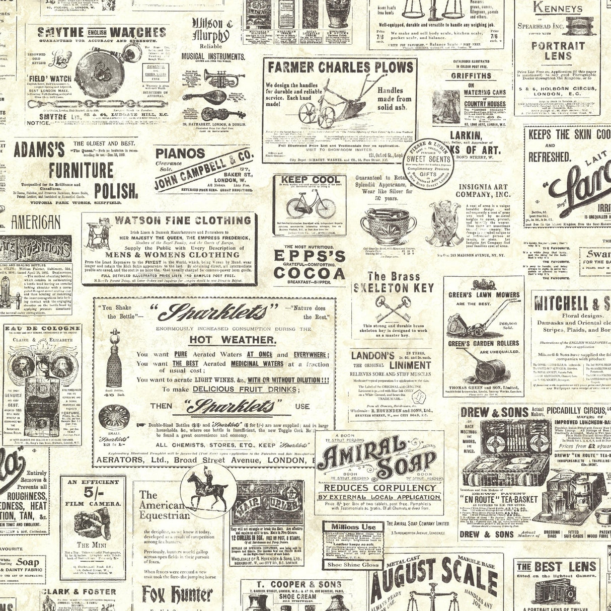 Adamstown Cream Newspaper Classifieds Wallpaper with Vintage Newspaper Ads - Chesapeake 3123-64271