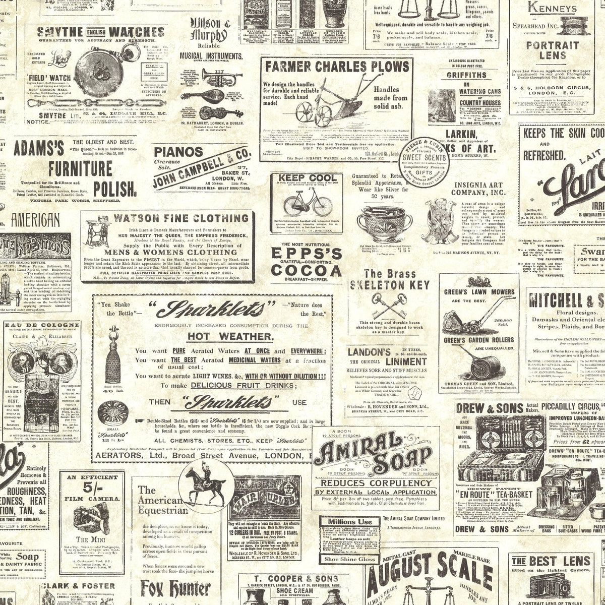 Adamstown Cream Newspaper Classifieds Wallpaper with Vintage Newspaper Ads - Chesapeake 3123-64271SAM