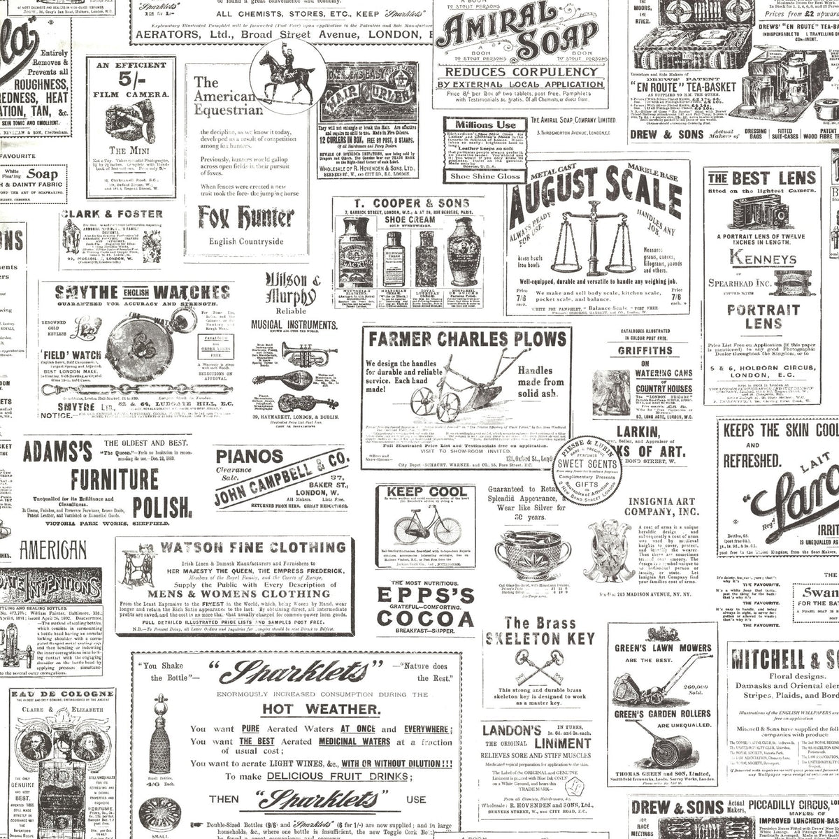 Adamstown Ivory Newspaper Classifieds Wallpaper with Vintage Graphics - Chesapeake 3123-64272SAM