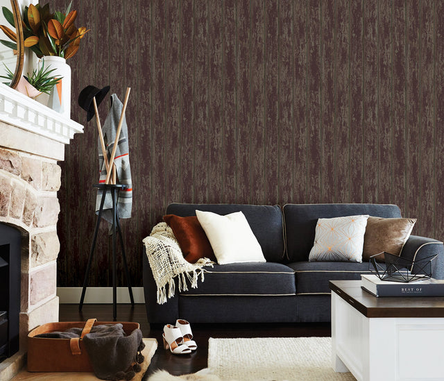 Whitman Red Weathered Wood Wallpaper with Rustic Barn Board Motif - Chesapeake 3123-66103