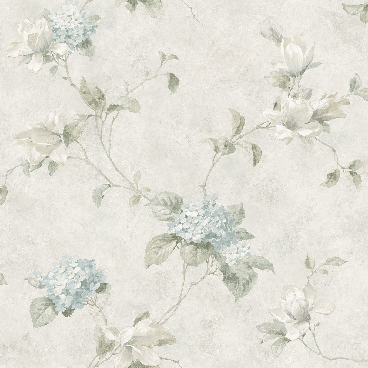 Magnolia Light Blue Hydrangea Trail Wallpaper with Botanical Floral Pattern, Country Style - Chesapeake 3123-76306