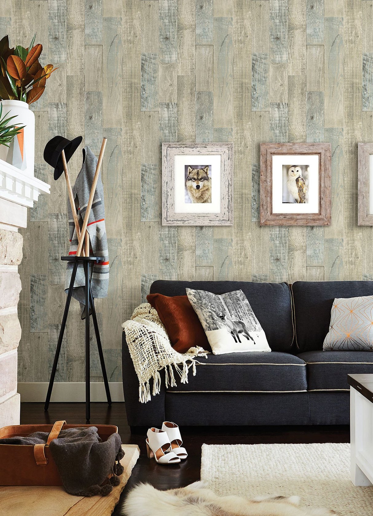 Chebacco Taupe Wood Planks Wallpaper with Textured Raised Ink Traditional Wood Plank Motif - Chesapeake 3124-12692