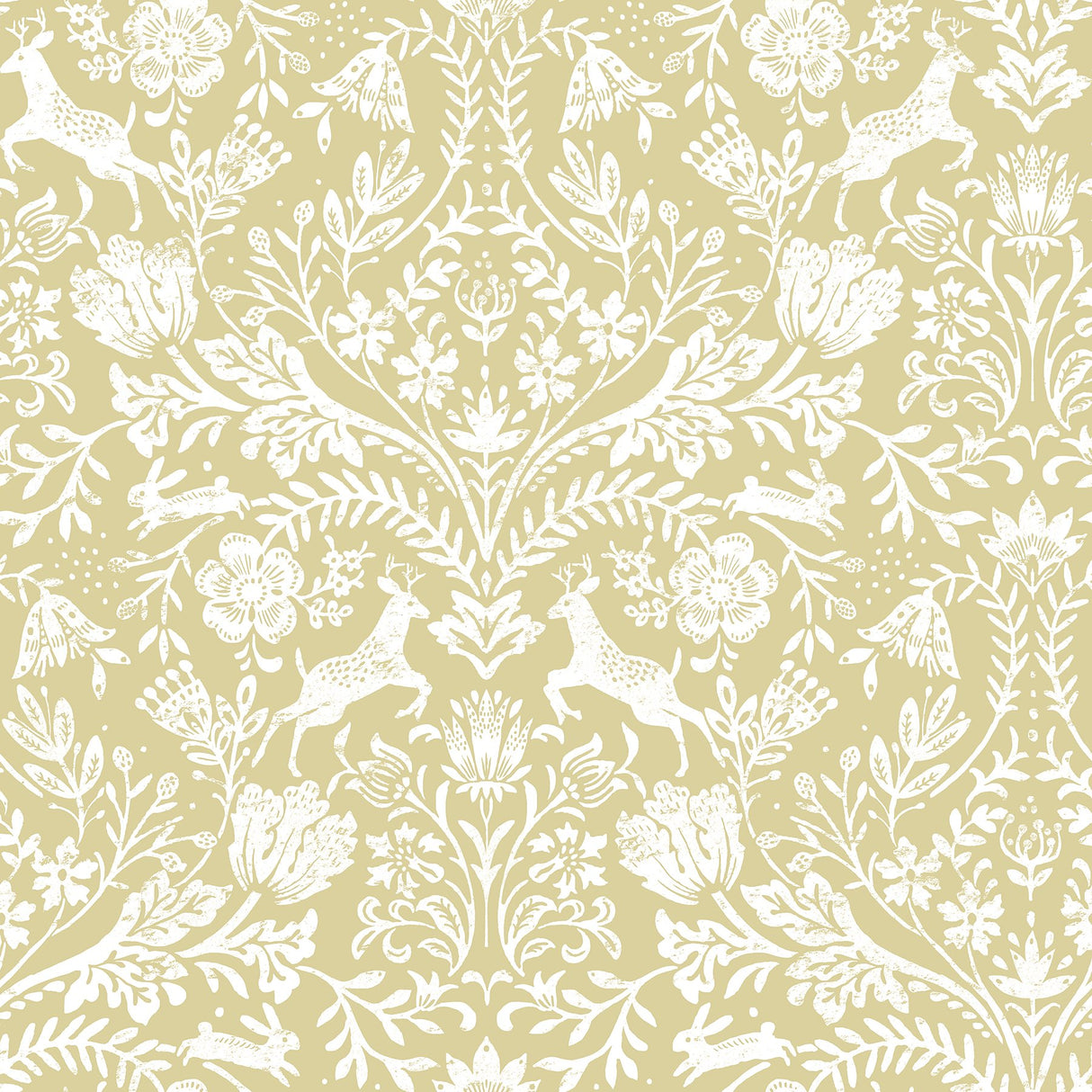 Forest Dance Honey Damask Wallpaper with Whimsical Animal Motif - Chesapeake 3124-13886
