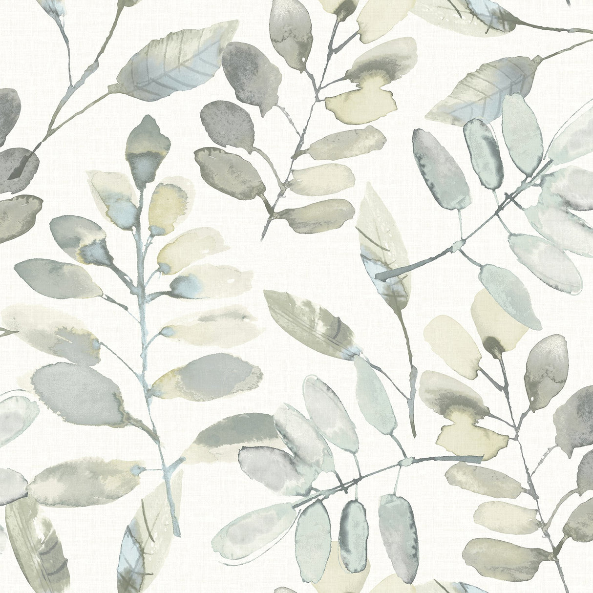 Pinnate Grey Leaves Wallpaper with Watercolor Botanical Motif - Chesapeake 3124-13905
