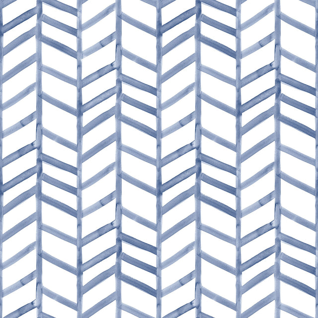 Fletching Navy Geometric Wallpaper with Watercolor Chevron Motif - Chesapeake 3124-13923