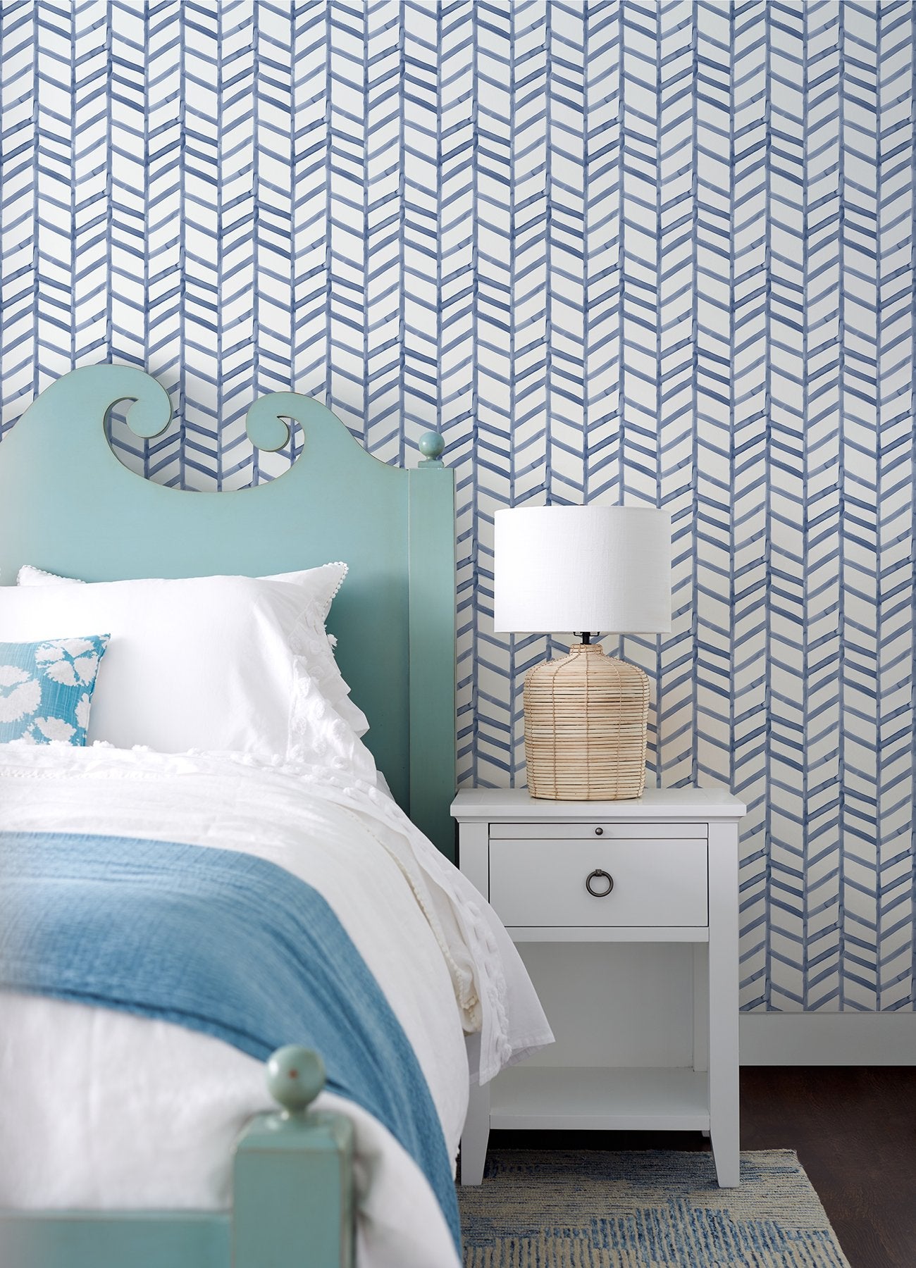 Fletching Navy Geometric Wallpaper with Watercolor Chevron Motif - Chesapeake 3124-13923
