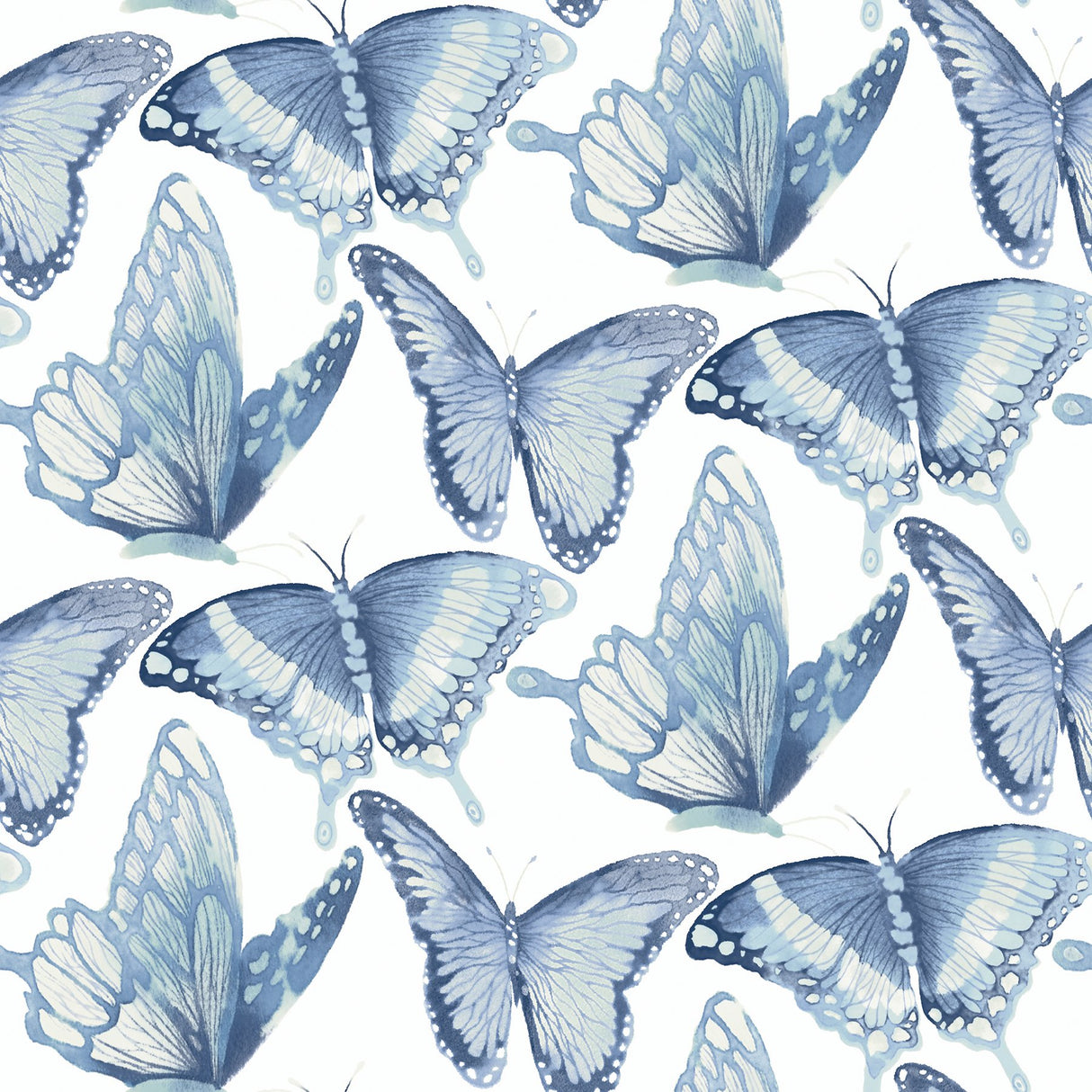 Janetta Blue Butterfly Wallpaper with Watercolor Butterfly Motif - Chesapeake 3124-13932