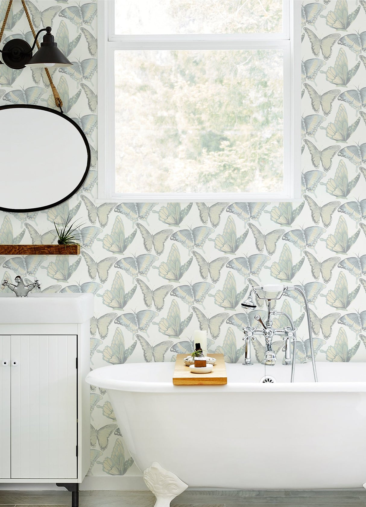Janetta Mint Butterfly Wallpaper with Bohemian Hand-Painted Butterfly Pattern - Chesapeake 3124-13935