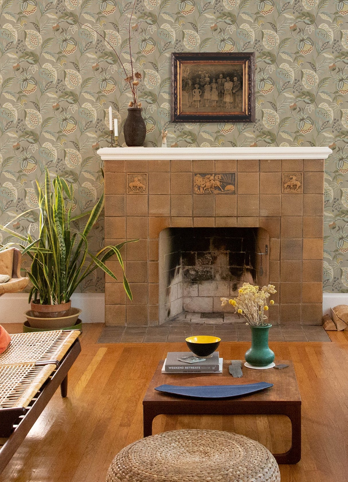 Bohemian Taupe Jacobean Wallpaper with Botanical Jacobean Motif - Chesapeake 3125-72301