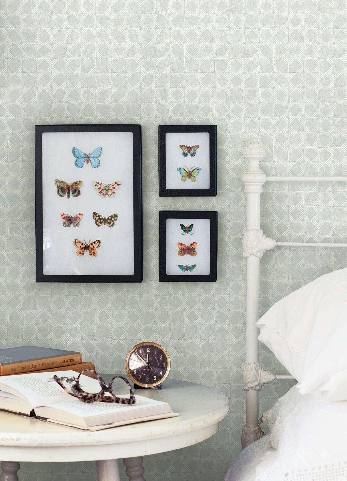 Button Block Aqua Geometric Wallpaper with Handcrafted Quilt-Inspired Square Motif - Chesapeake 3125-72308