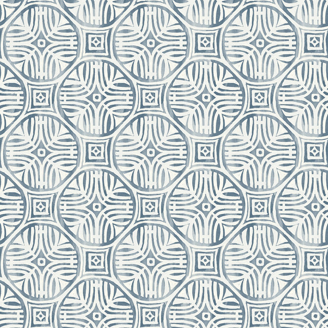 Sandee Navy Medallion Wallpaper with Modern Graphic Medallions - Chesapeake 3125-72310