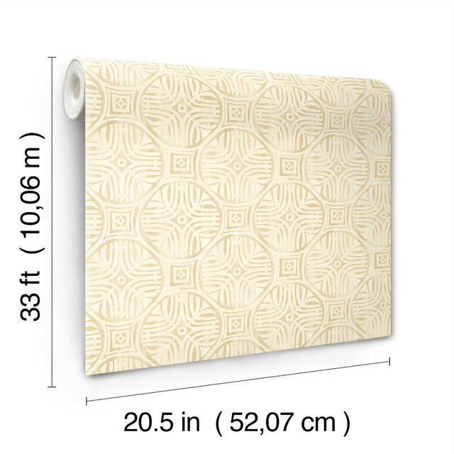 Sandee Butter Medallion Wallpaper with Modern Graphic Medallions - Chesapeake 3125-72312