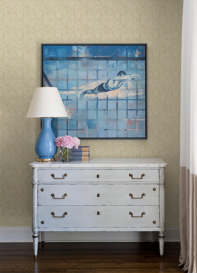 Sandee Butter Medallion Wallpaper with Modern Graphic Medallions - Chesapeake 3125-72312