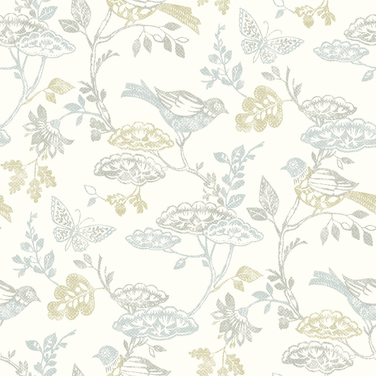 Malmo Multicolor Trail Wallpaper with Birds Farmhouse Sure Strip - Chesapeake 3125-72318
