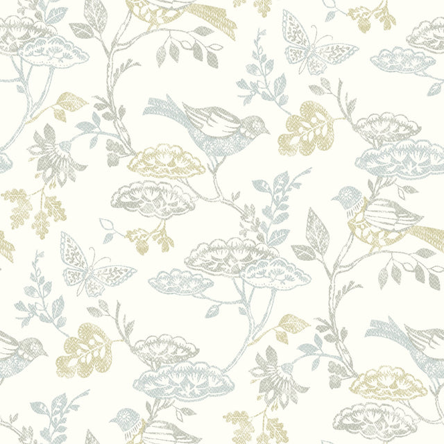 Malmo Multicolor Trail Wallpaper with Birds Farmhouse Sure Strip - Chesapeake 3125-72318