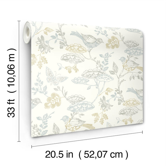 Malmo Multicolor Trail Wallpaper with Birds Farmhouse Sure Strip - Chesapeake 3125-72318