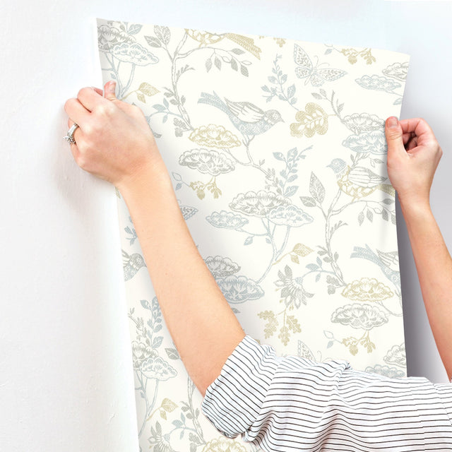 Malmo Multicolor Trail Wallpaper with Birds Farmhouse Sure Strip - Chesapeake 3125-72318