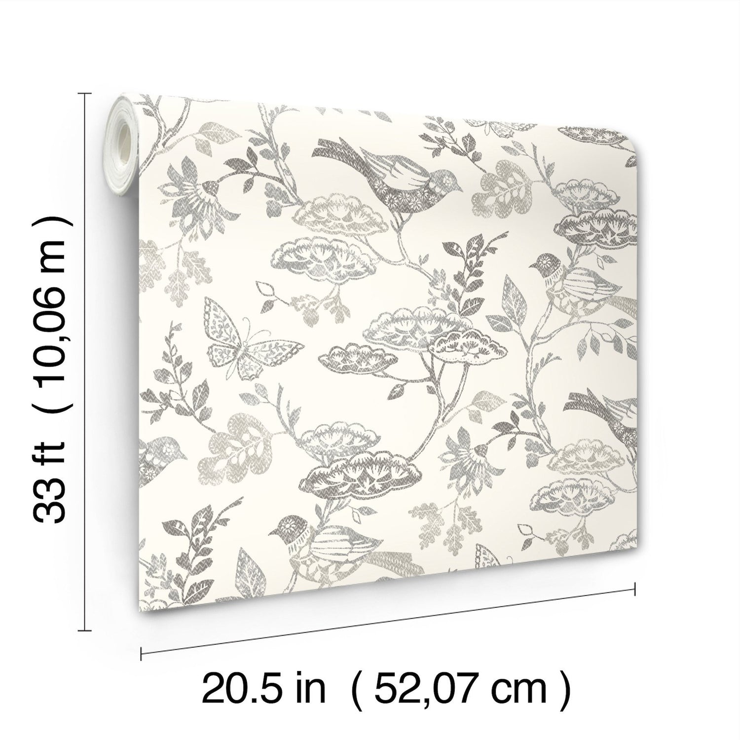 Malmo Black Trail Wallpaper with Birds and Butterfly Farmhouse Pattern - Chesapeake 3125-72319