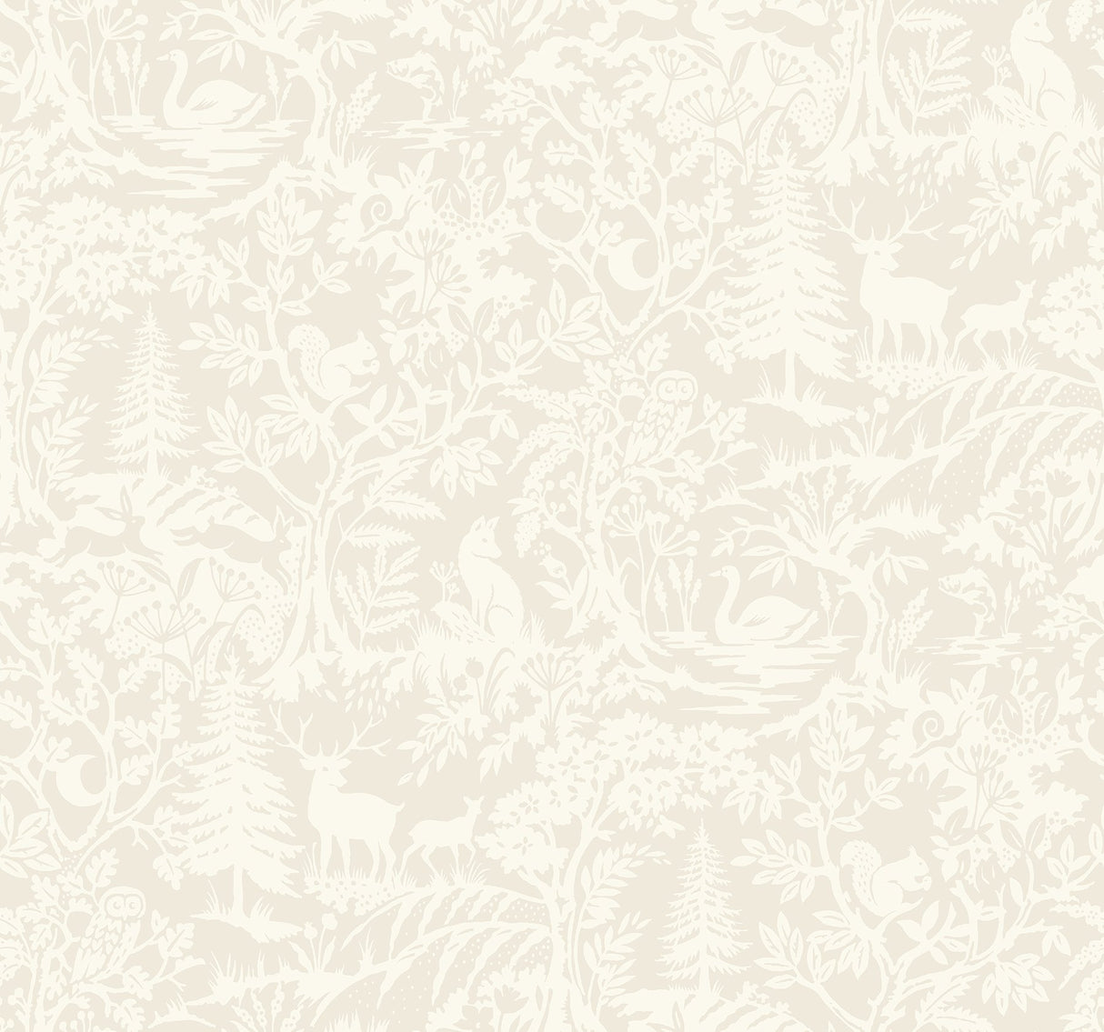 Alrick Dove Forest Venture Wallpaper with Woodland Animal Silhouette in Off-White - Brewster 3125-72320