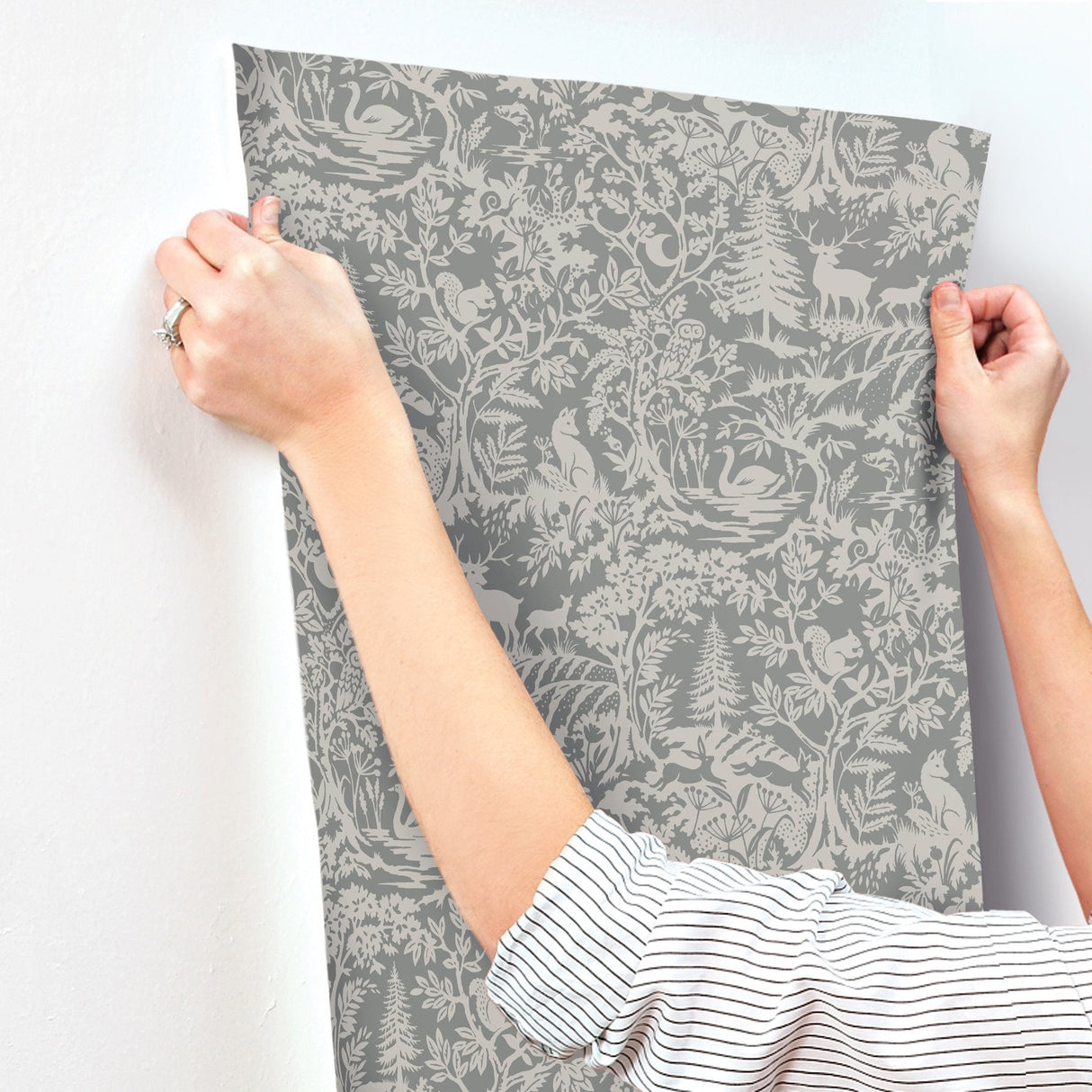 Alrick Charcoal Forest Venture Wallpaper with Woodland Animals Motif - Chesapeake 3125-72321