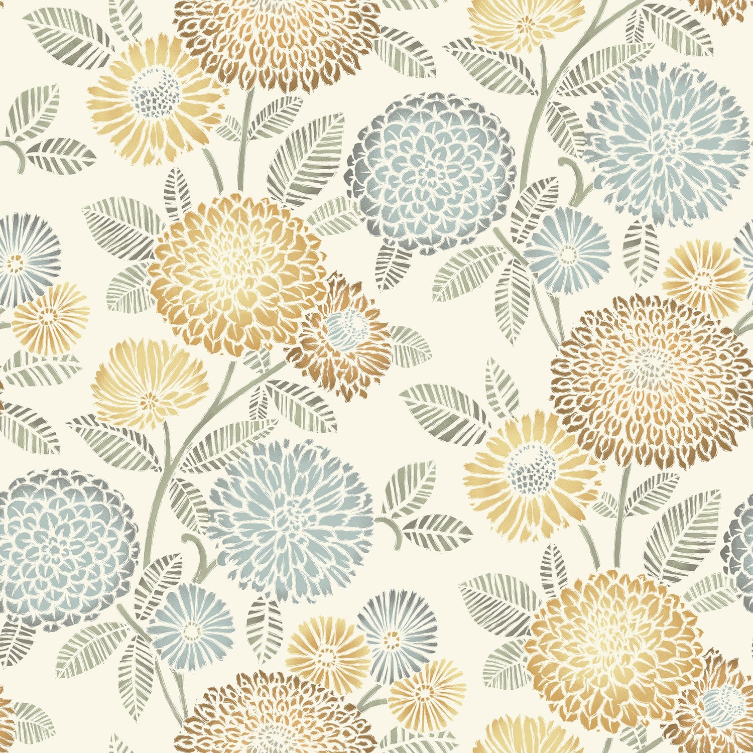 Zalipie Apricot Floral Trail Wallpaper with Bohemian Botanical Flower Motif - Brewster 3125-72326