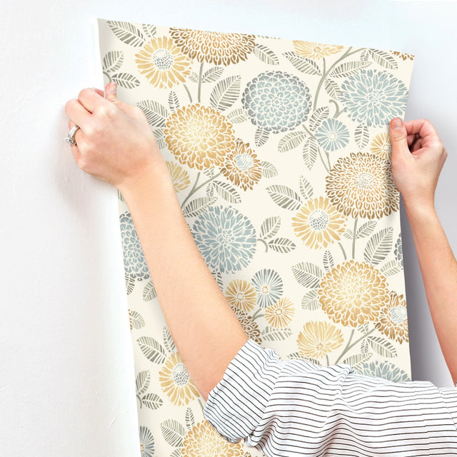 Zalipie Apricot Floral Trail Wallpaper with Bohemian Botanical Flower Motif - Brewster 3125-72326