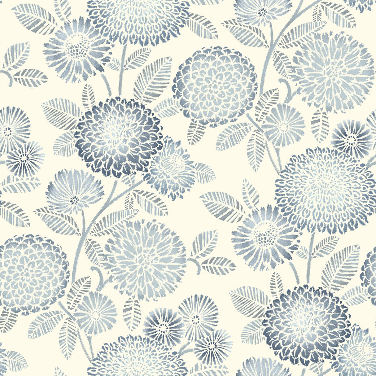Zalipie Blue Floral Trail Wallpaper with Botanical Flower Pattern, Bohemian Sure Strip - Chesapeake 3125-72328