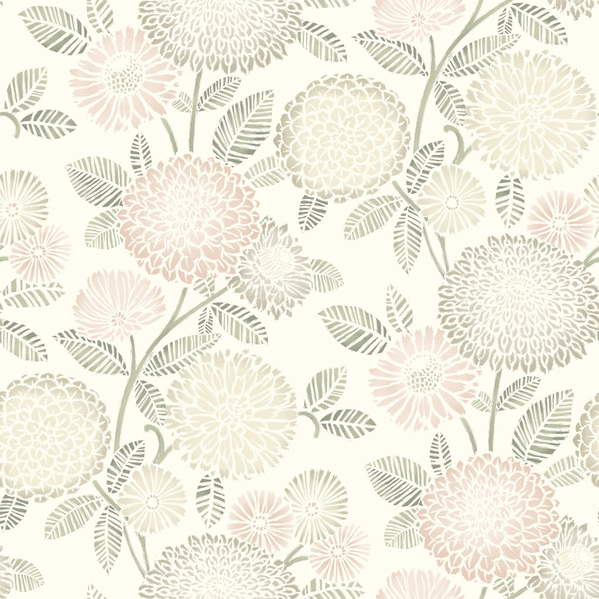 Zalipie Blush Floral Trail Wallpaper with Botanical Floral Motif, Bohemian Style - Chesapeake 3125-72329