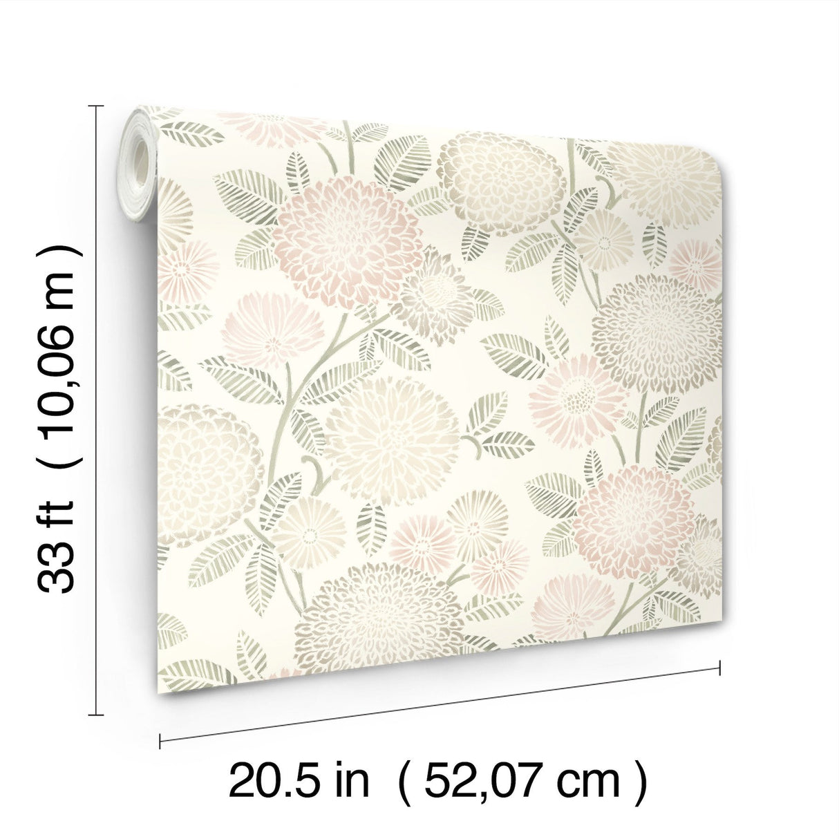 Zalipie Blush Floral Trail Wallpaper with Botanical Floral Motif, Bohemian Style - Chesapeake 3125-72329
