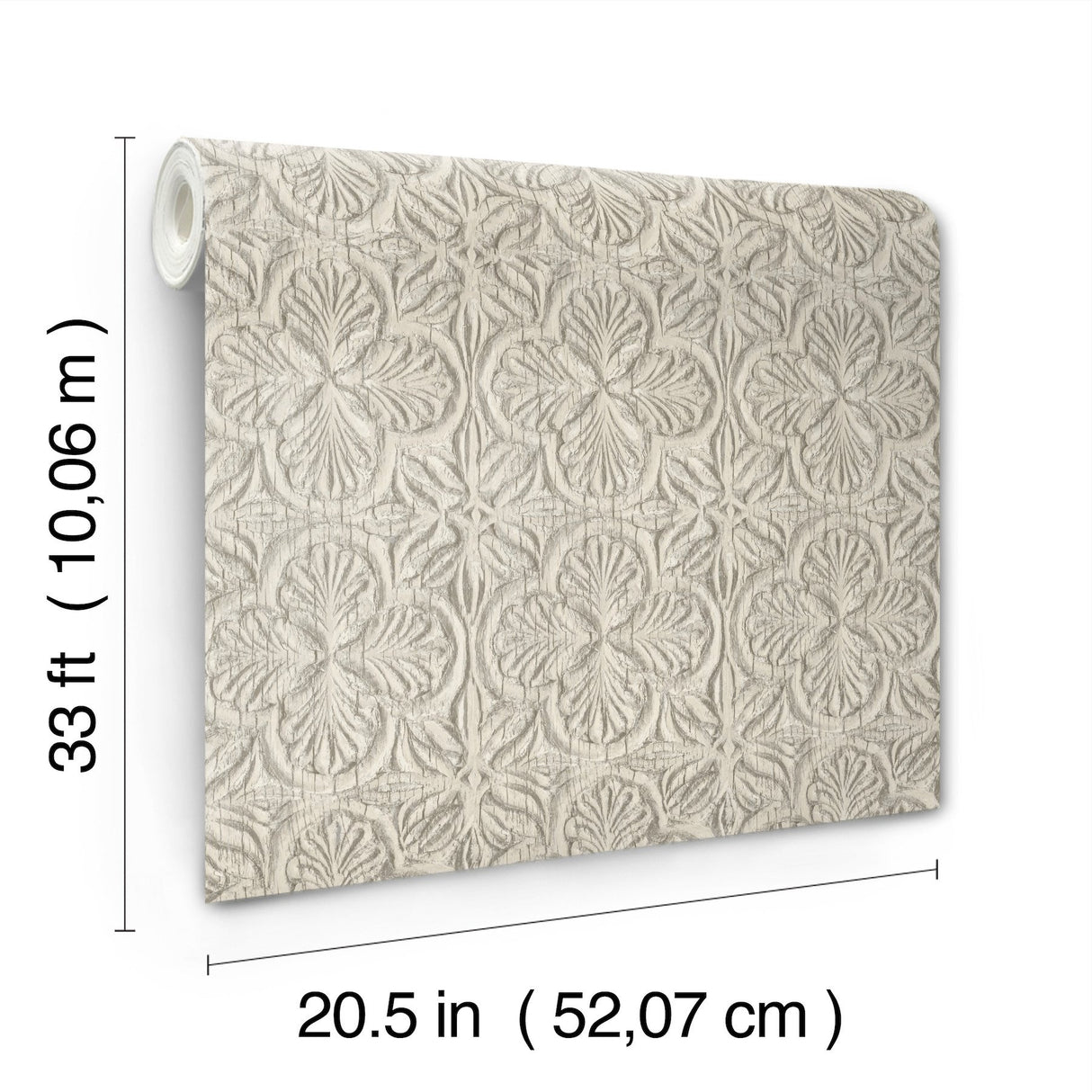 Karachi Taupe Wooden Damask Wallpaper with Farmhouse Wooden Damask Pattern - Chesapeake 3125-72336
