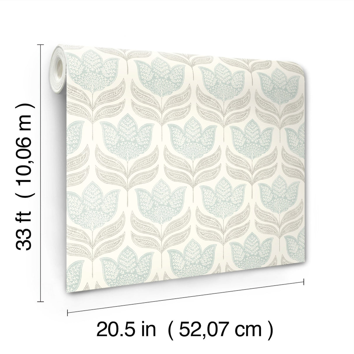 Cathal Aqua Tulip Block Print Wallpaper with Botanical Floral Motif - Chesapeake 3125-72344