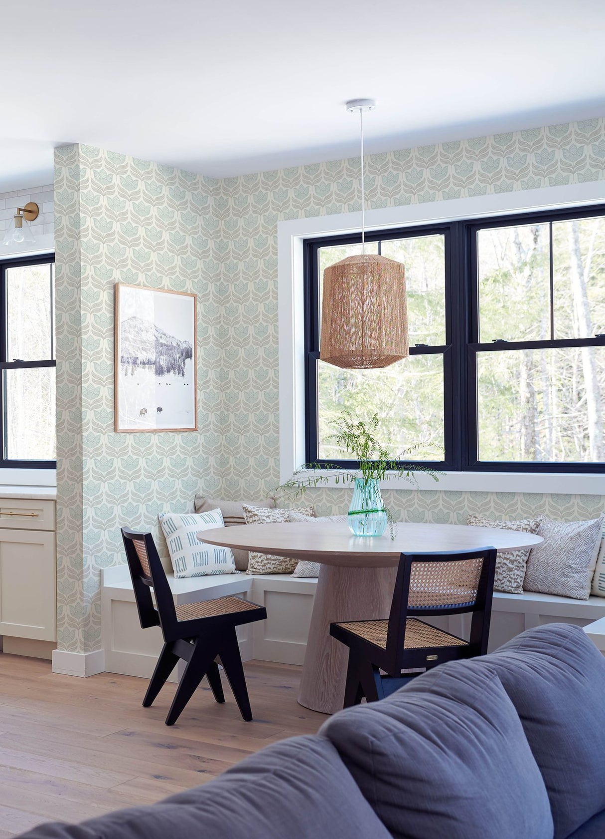 Cathal Aqua Tulip Block Print Wallpaper with Botanical Floral Motif - Chesapeake 3125-72344