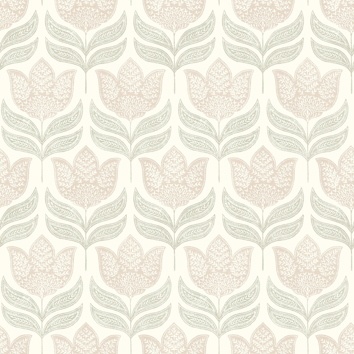 Cathal Blush Tulip Block Print Wallpaper with Botanical Tulip Motif - Chesapeake 3125-72346
