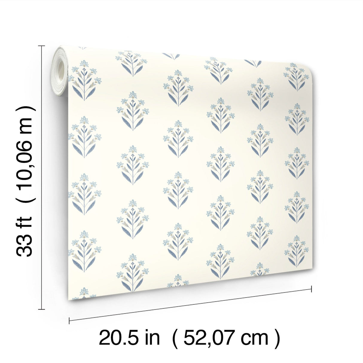Kova Blue Floral Crest Wallpaper with Botanical Farmhouse Style - Chesapeake 3125-72347