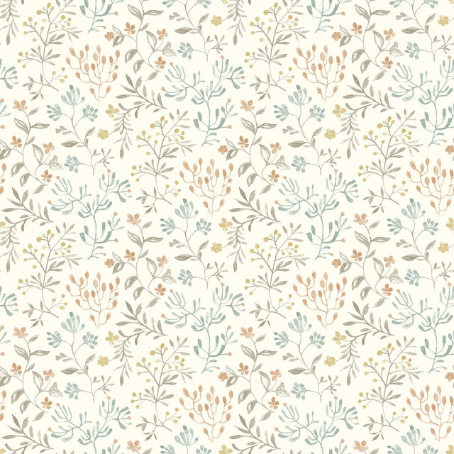Tarragon Pastel Dainty Meadow Wallpaper with Botanical Flowers Motif - Chesapeake 3125-72353