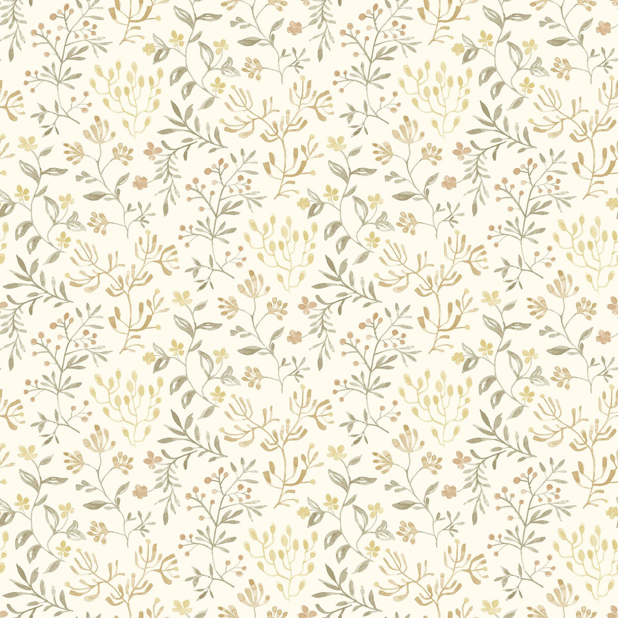 Tarragon Honey Dainty Meadow Wallpaper with Botanical Floral Motif - Chesapeake 3125-72354