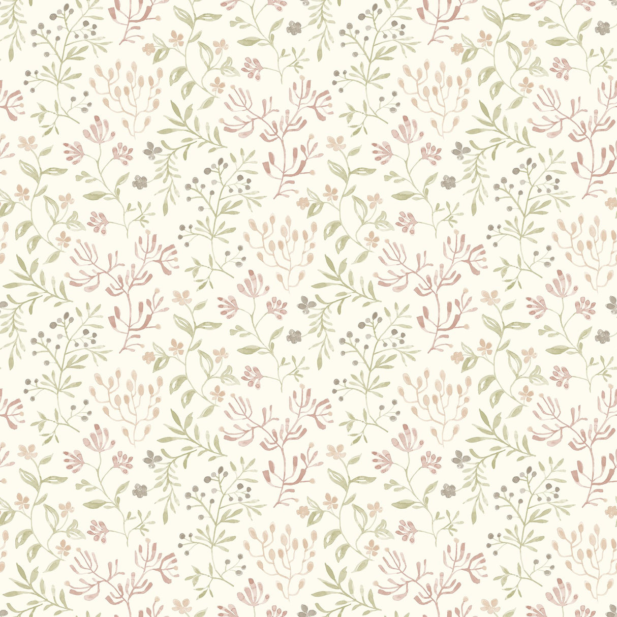 Tarragon Blush Dainty Meadow Wallpaper with Farmhouse Botanical Floral Pattern - Chesapeake 3125-72355