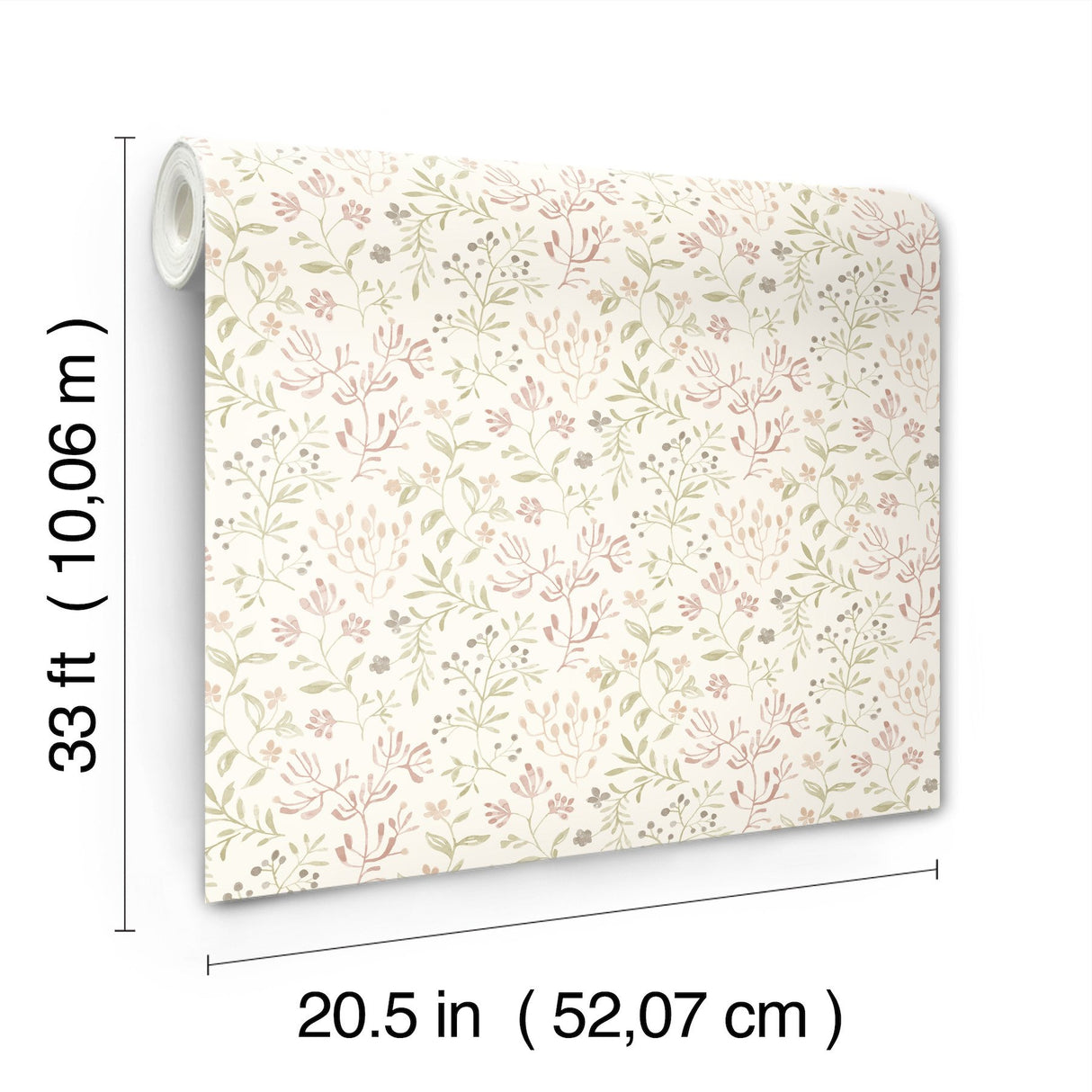 Tarragon Blush Dainty Meadow Wallpaper with Farmhouse Botanical Floral Pattern - Chesapeake 3125-72355