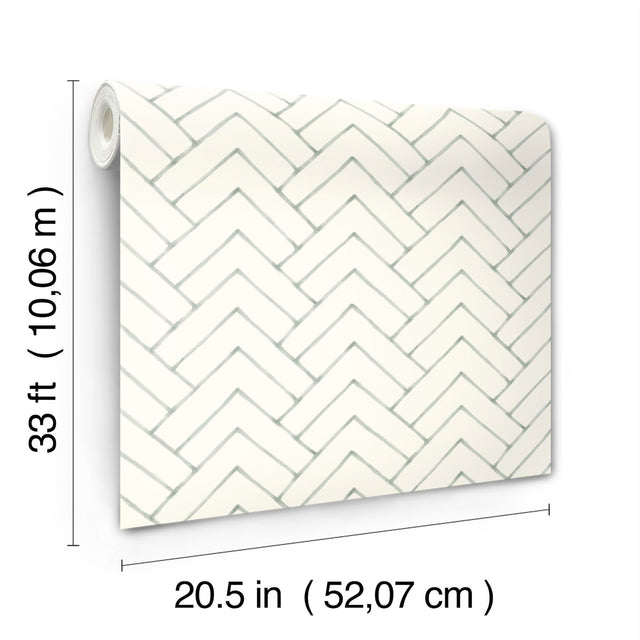 Oswin Teal Tiered Herringbone Wallpaper with Chevron Graphic in Farmhouse Style - 3125-72362