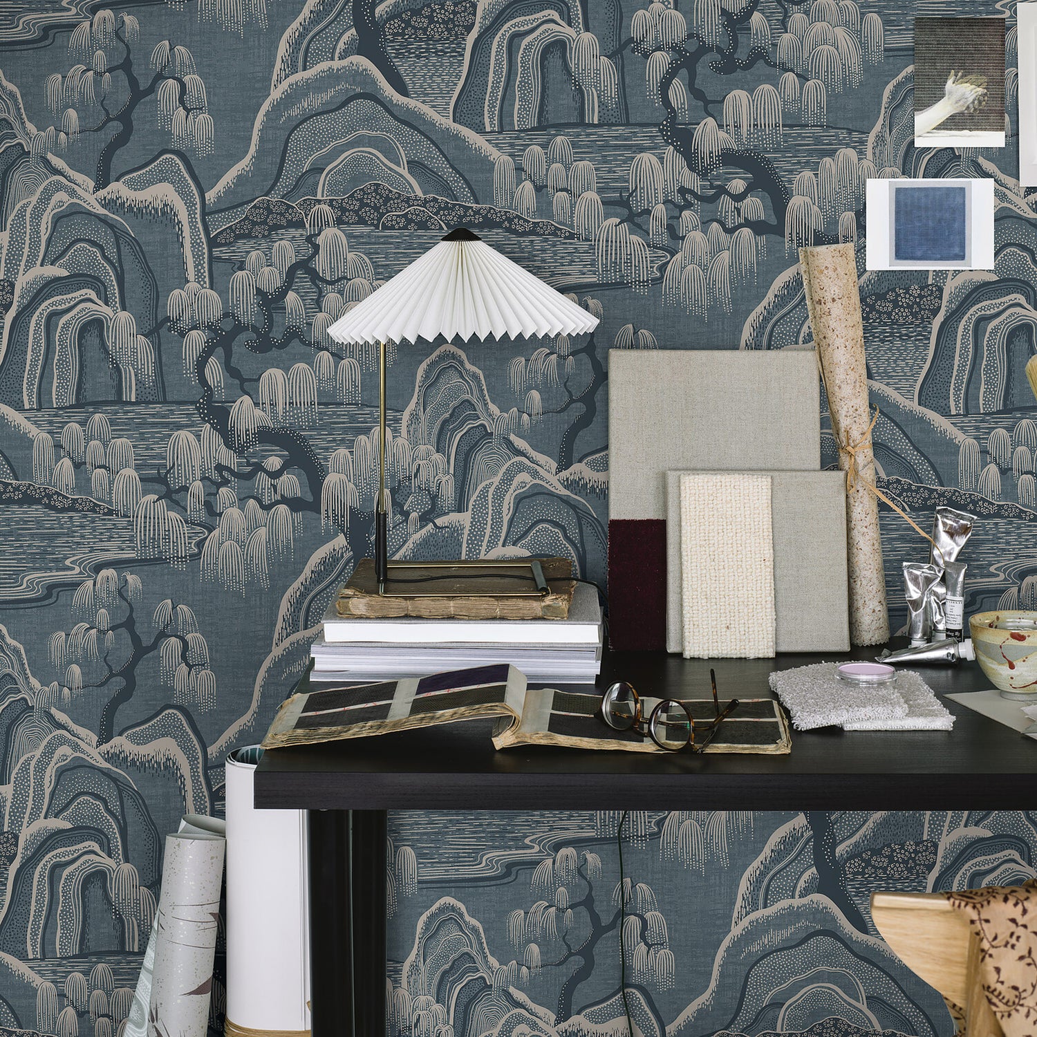 Indigo Garden Blue Scenic Wallpaper by Boråstapeter – Schumacher 3133