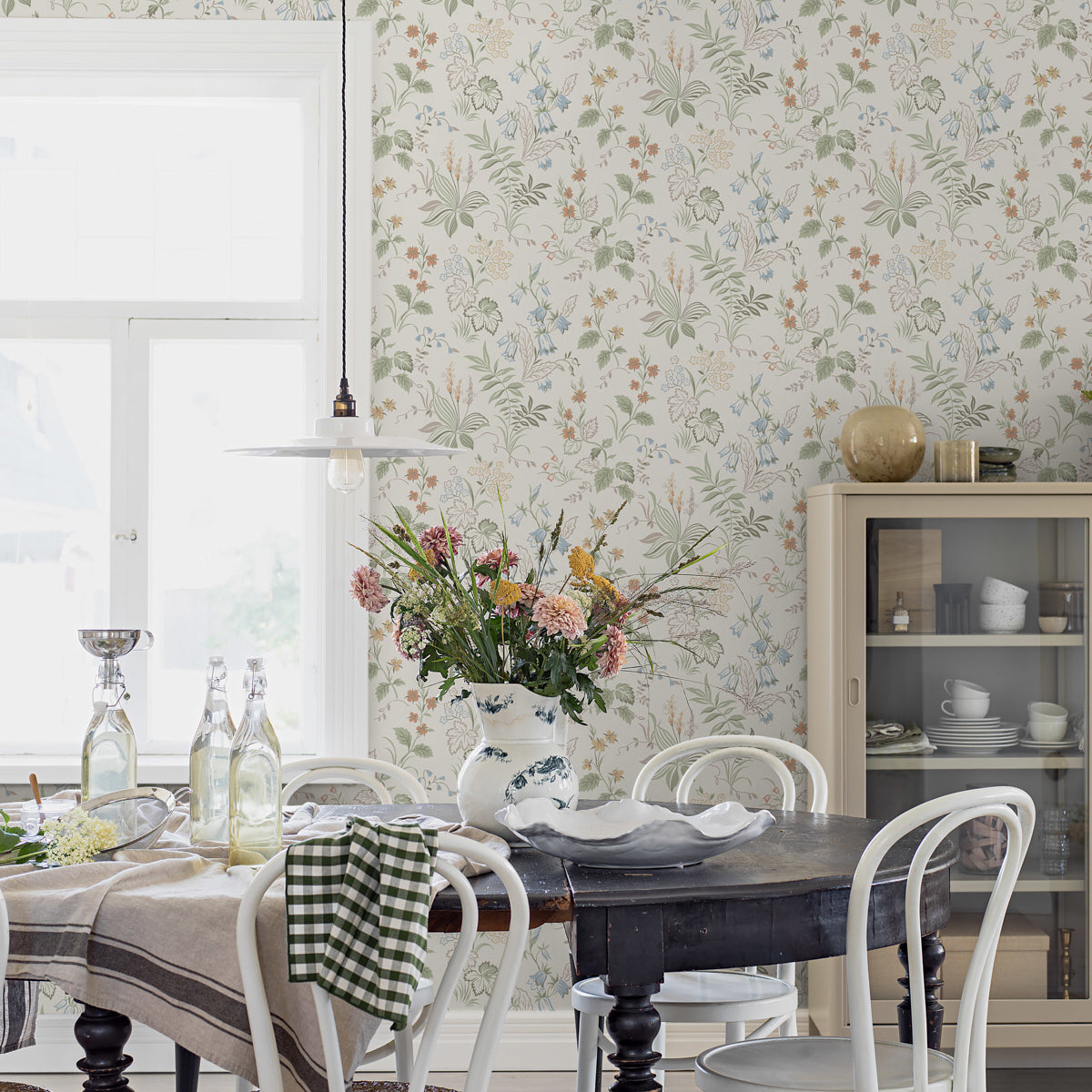Folklore Ivory and Multi by Boråstapeter Scandinavian Floral Wallpaper – Schumacher 3261