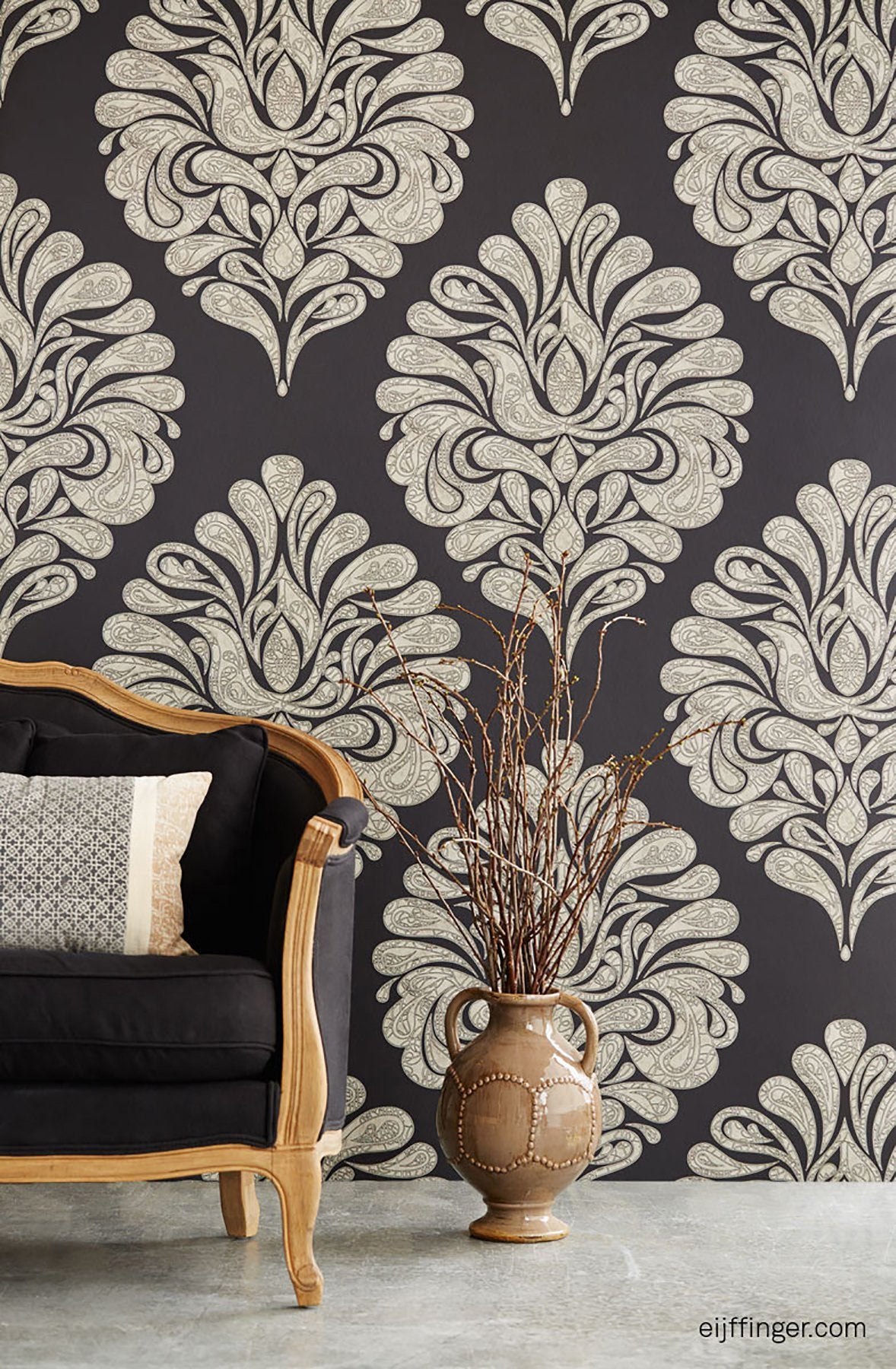 Magnitude Black Damask Wall Mural - Eijffinger EJ356203