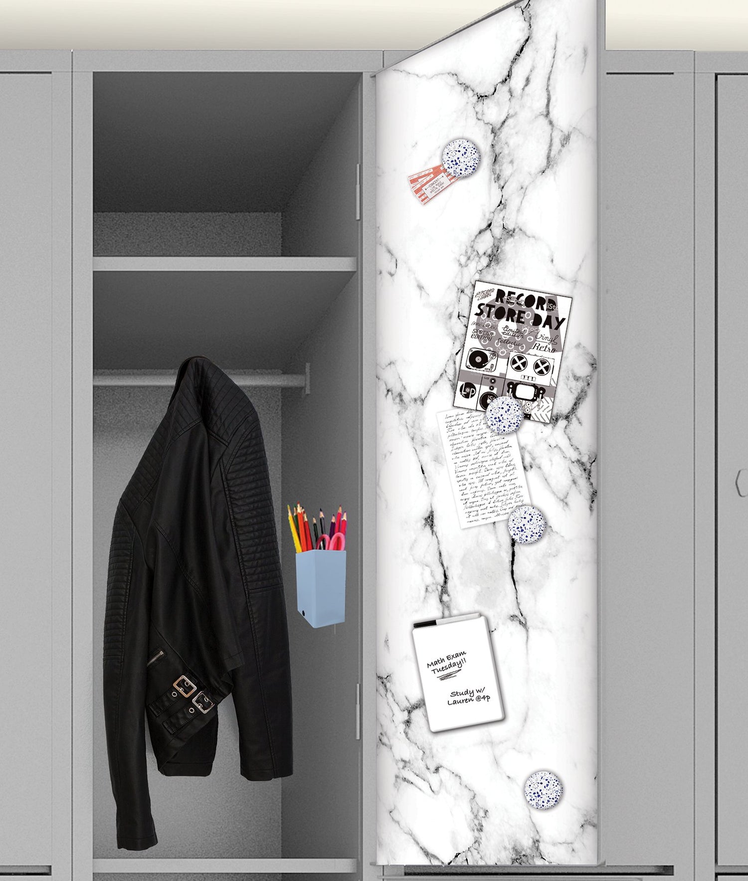 Marble Locker Decal Black & White Peel & Stick Mural